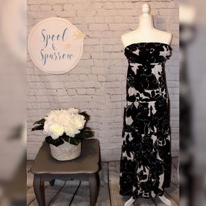 The LIMITED Black And White Floral Strapless Maxi